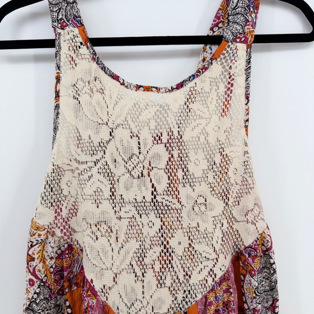 Free People Intimately Boho Patchwork Lace Tunic Tank Oversized XS Festival - Picture 3 of 7